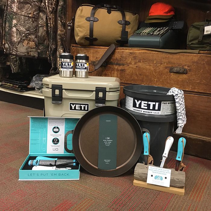 Display of Yeti cooler, Smithey Ironware and other homegoods sold at Canady's.